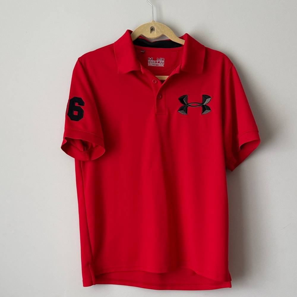 Under Armour Red Polo with Black Exploded Logo